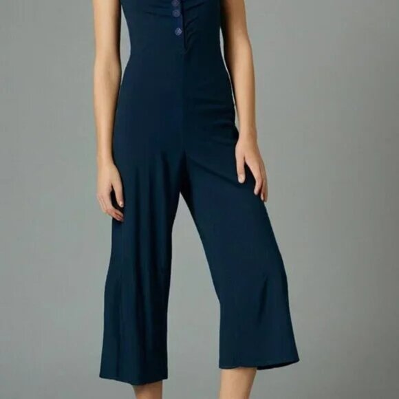 STAUD Boats At The Dock Button Up Square Neckline Jumpsuit Deep Blue - Picture 6 of 7